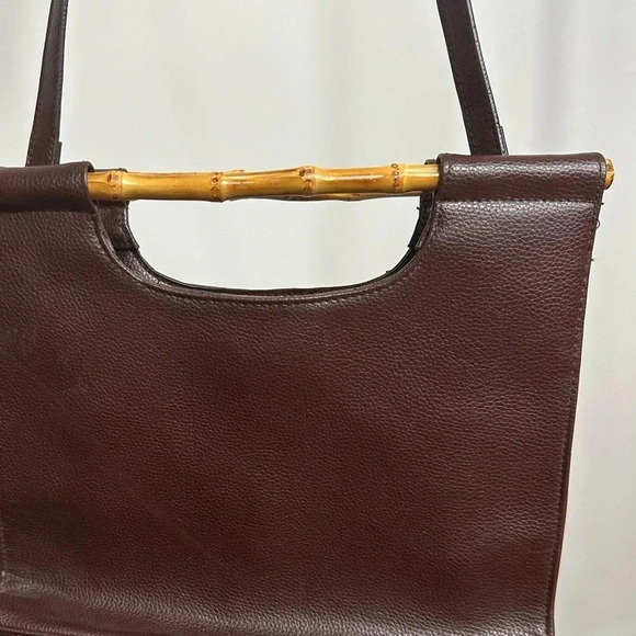 Brown Structured Bag with Bamboo Handles - Picture 2 of 4